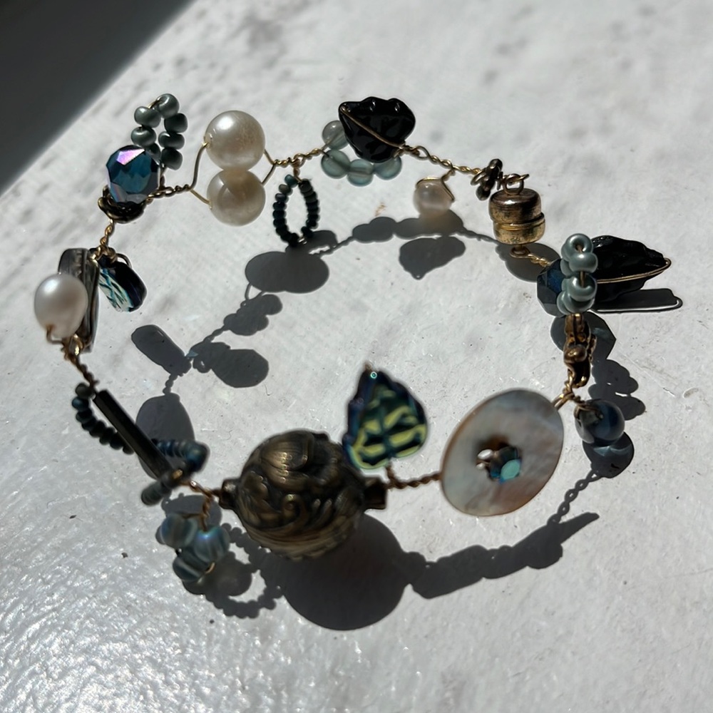 Handmade Bead and Gold Wire Bracelet